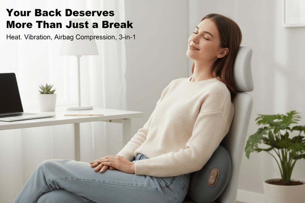 Jarixo 3-in-1 Back Massager Pillow with heat and vibration for office, car, and home lumbar relief