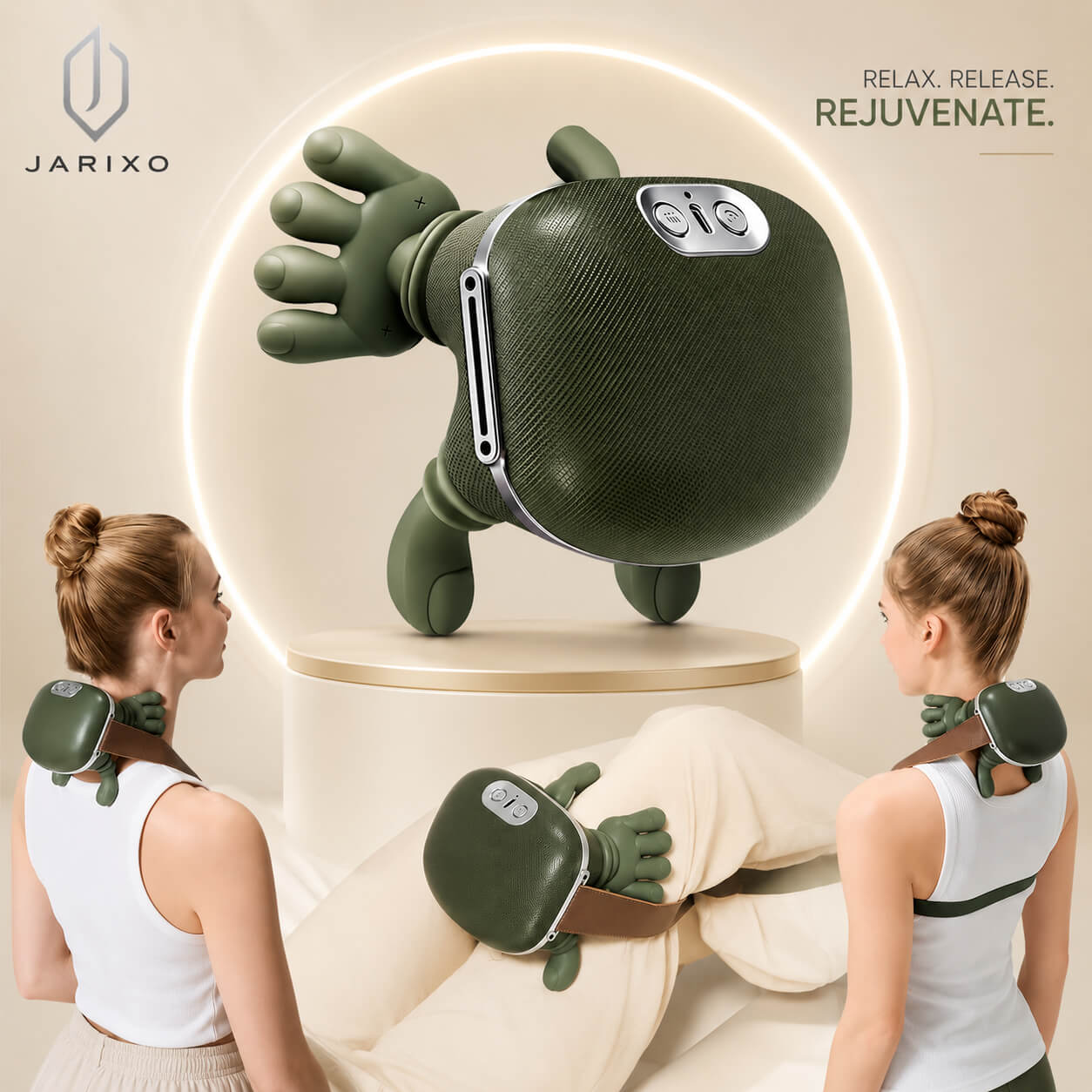 Jarixo neck and shoulder relief collection featuring heated massagers and support pillows