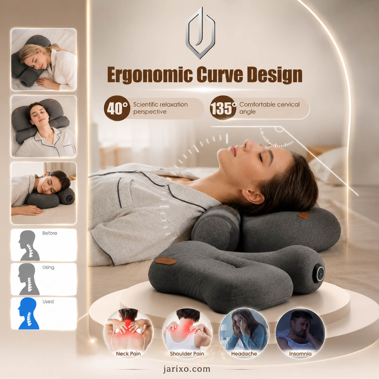 Heated Cervical Neck Pillow – Memory Foam Support with 3 Heat Levels & Auto Shutoff