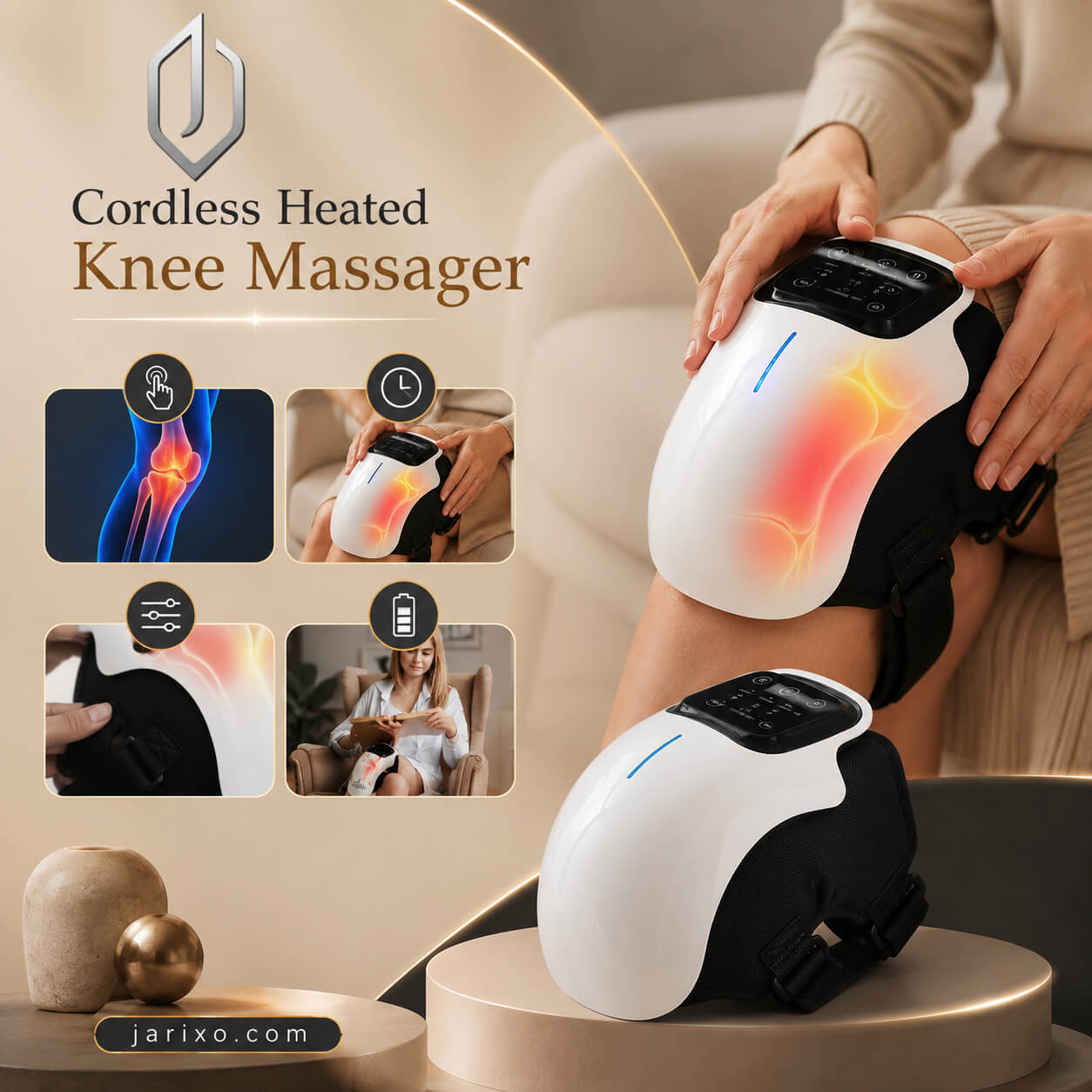 Cordless Heated Knee Massager with Kneading & Vibration