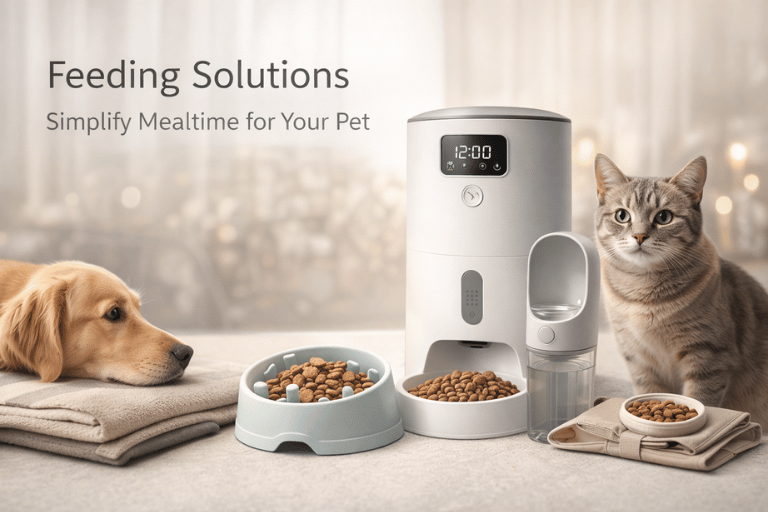 Smart pet feeding solutions including automatic feeder for dogs and cats