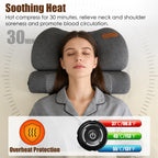 Woman using a heating pad with text about soothing heat and temperature control.