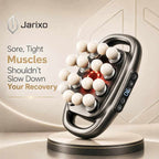 16 head massage gun in dark gray plastic with rows of round white massage nodes, two handles and illuminated controls