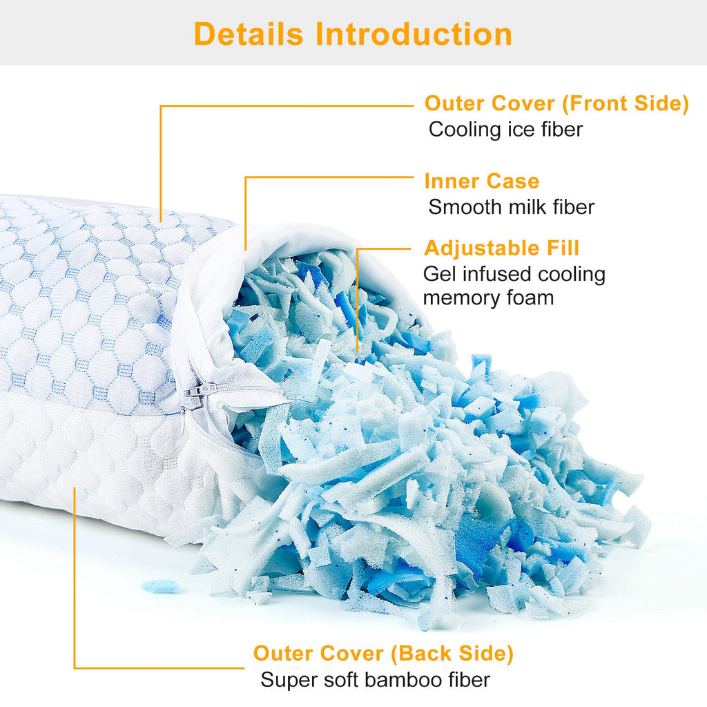 Cooling Memory Foam Pillow – Gel Infused with Adjustable Fill (1 or 2 Pack)