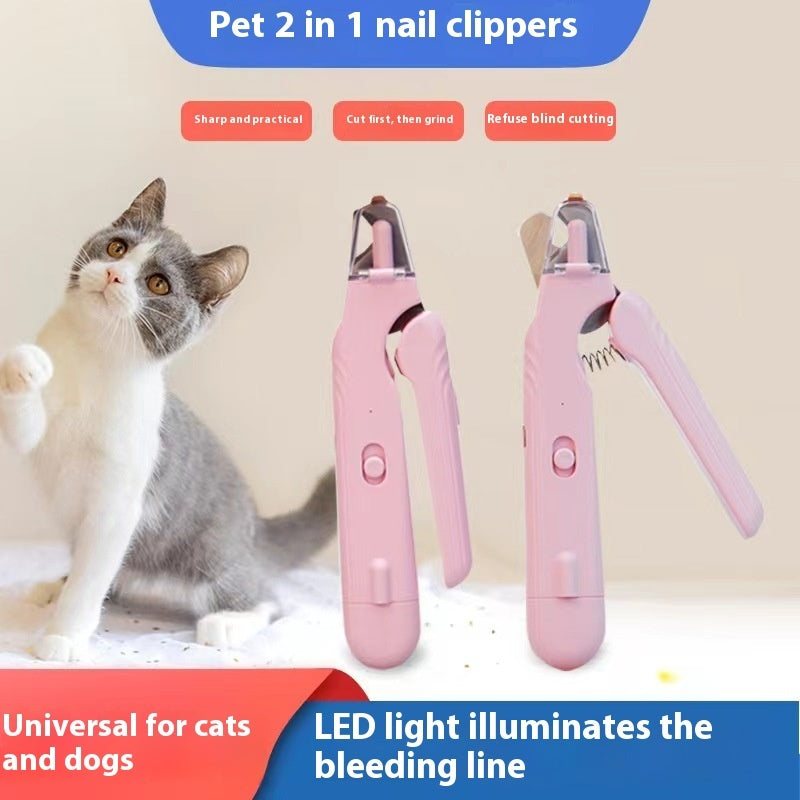 2-in-1 LED Pet Nail Clippers with Safety Light for Dogs & Cats