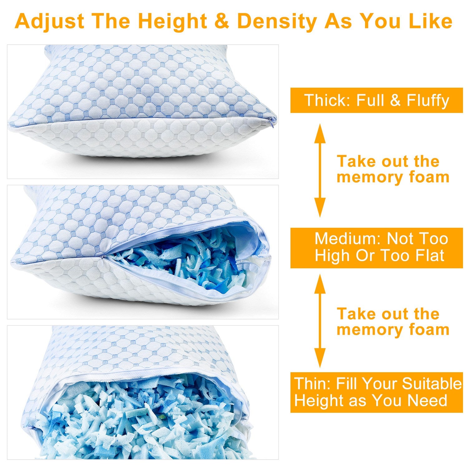 Cooling Memory Foam Pillow – Gel Infused with Adjustable Fill (1 or 2 Pack)
