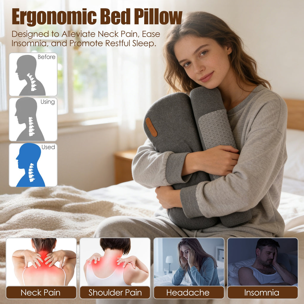 Heated Neck Pillow – Memory Foam Cervical Support with 3 Heat Levels & Auto Shutoff