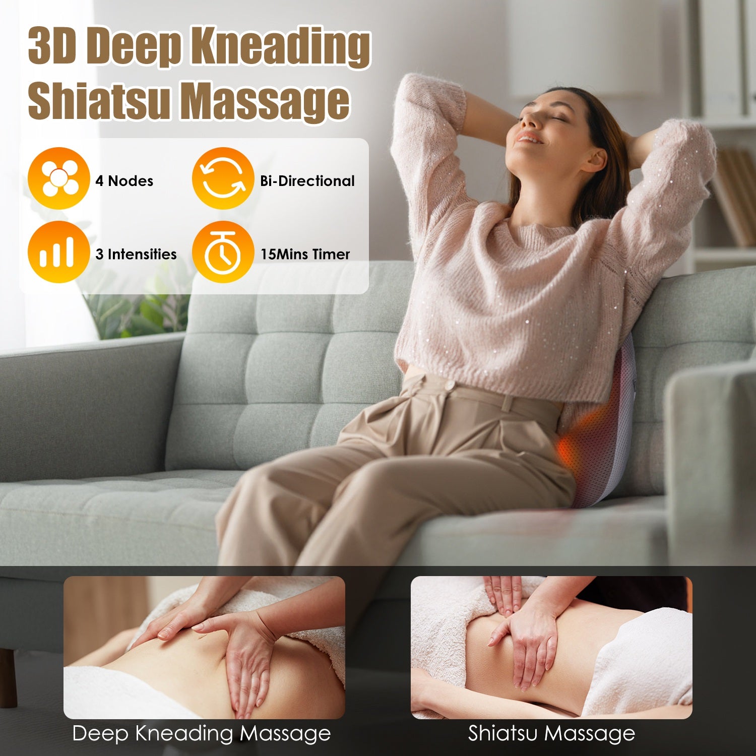 Shiatsu Back & Waist Massager with Heat – Cordless Kneading Pillow