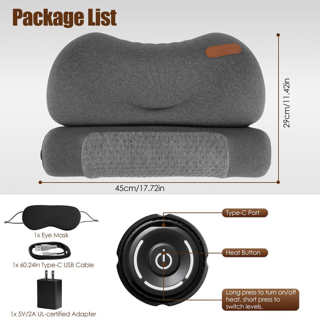 Heated Neck Pillow – Memory Foam Cervical Support with 3 Heat Levels & Auto Shutoff