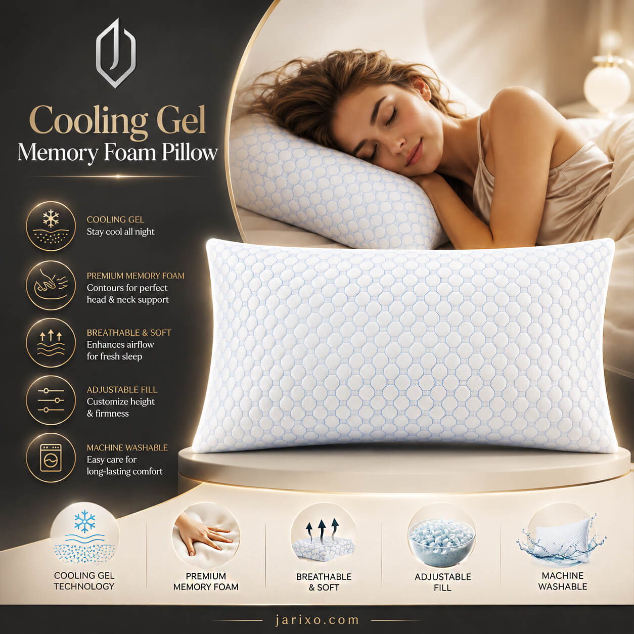 Cooling Gel Memory Foam Pillow – King, Adjustable Fill