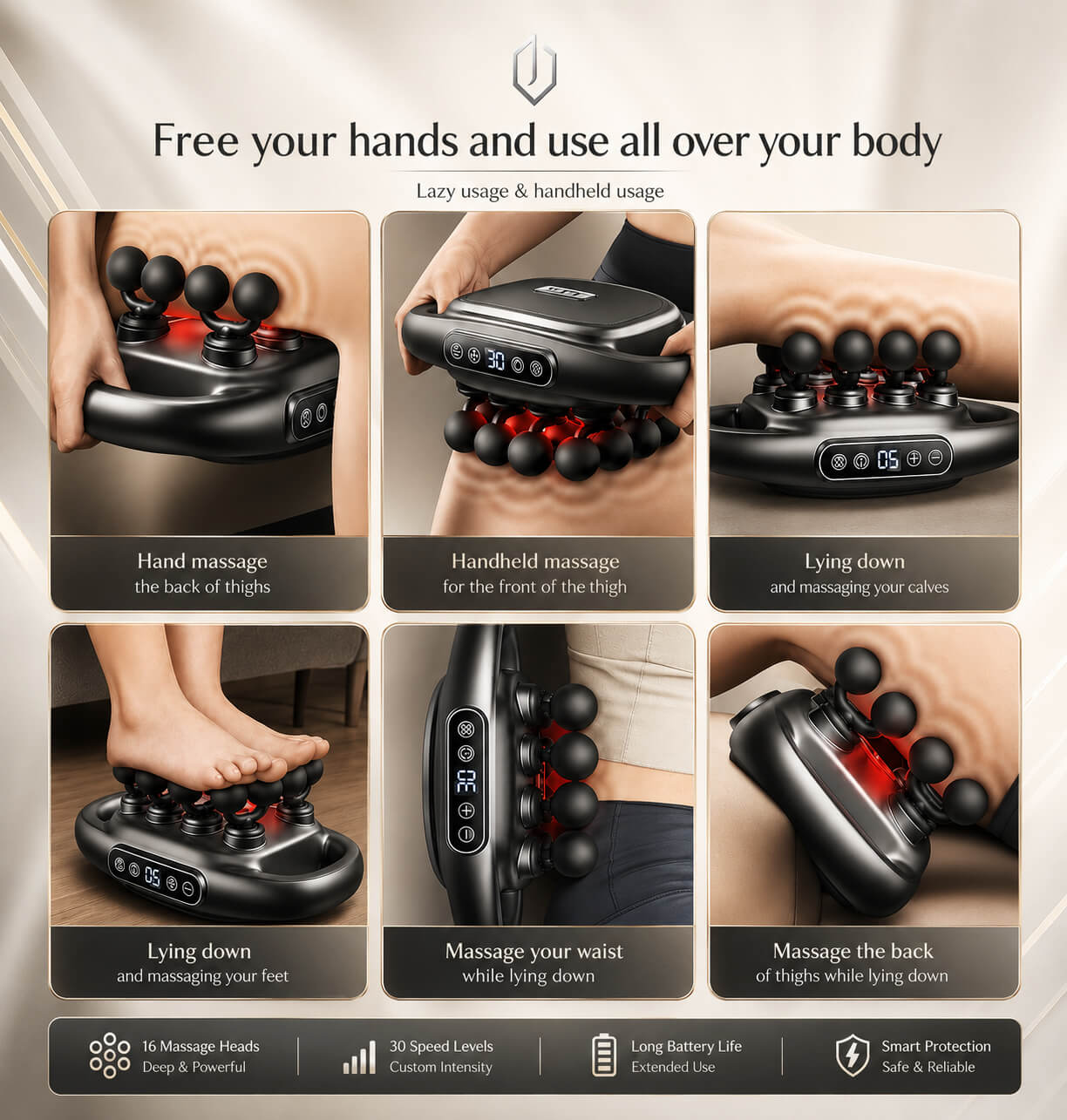 Deep Tissue Percussion Massage Gun - 16 Heads, 30 Speeds