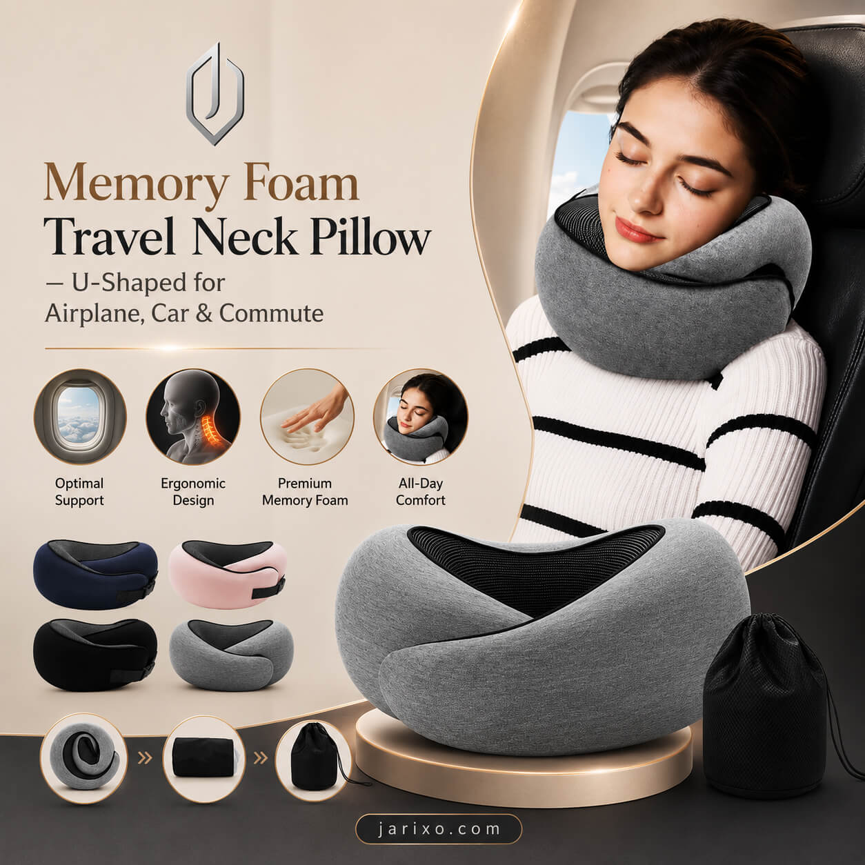 Memory Foam Travel Neck Pillow – U-Shaped for Airplane, Car & Commute Secondary image