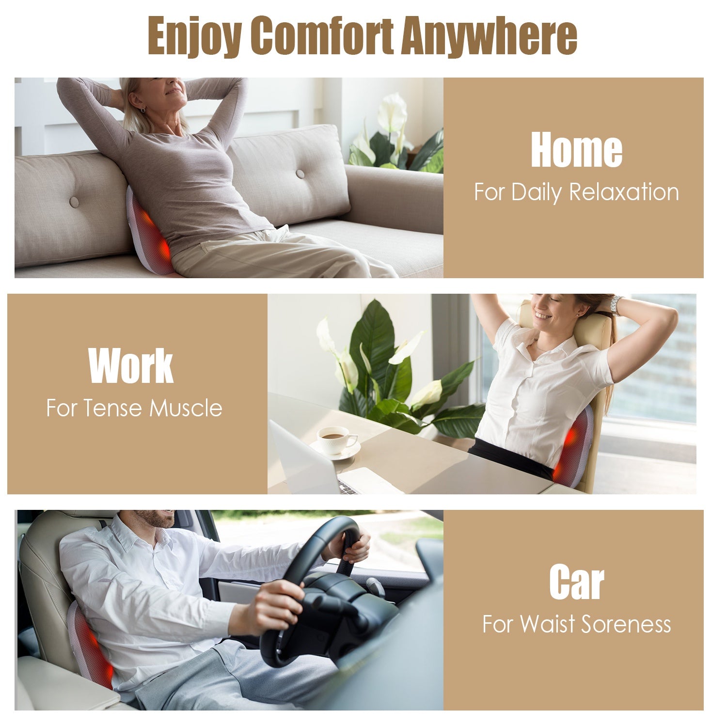 Shiatsu Back & Waist Massager with Heat – Cordless Kneading Pillow