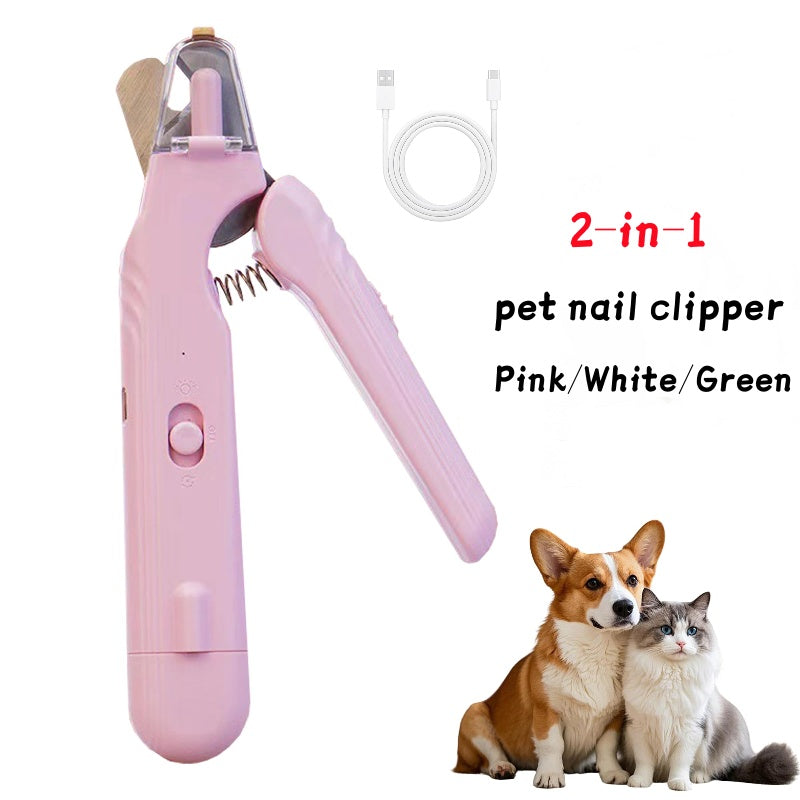 2-in-1 LED Pet Nail Clippers with Safety Light for Dogs & Cats