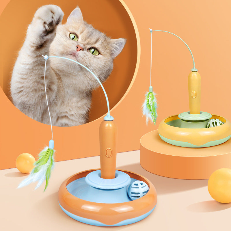 2 In 1 Pet Cat Toy With Feather For Self-play Cat Turntable Pets Supplies Cat Toy Toys Cats Items Products Main image