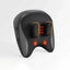 Cordless shiatsu neck massager in black plastic with orange-trimmed kneading nodes, heat indicators and side controls