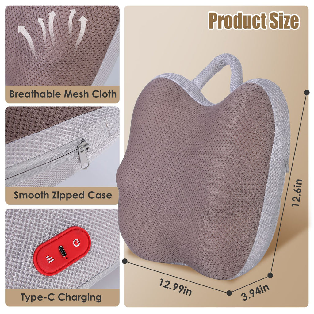 Shiatsu Back & Waist Massager with Heat – Cordless Kneading Pillow
