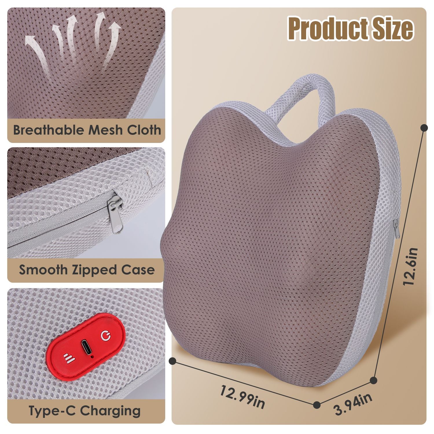 Shiatsu Back & Waist Massager with Heat – Cordless Kneading Pillow