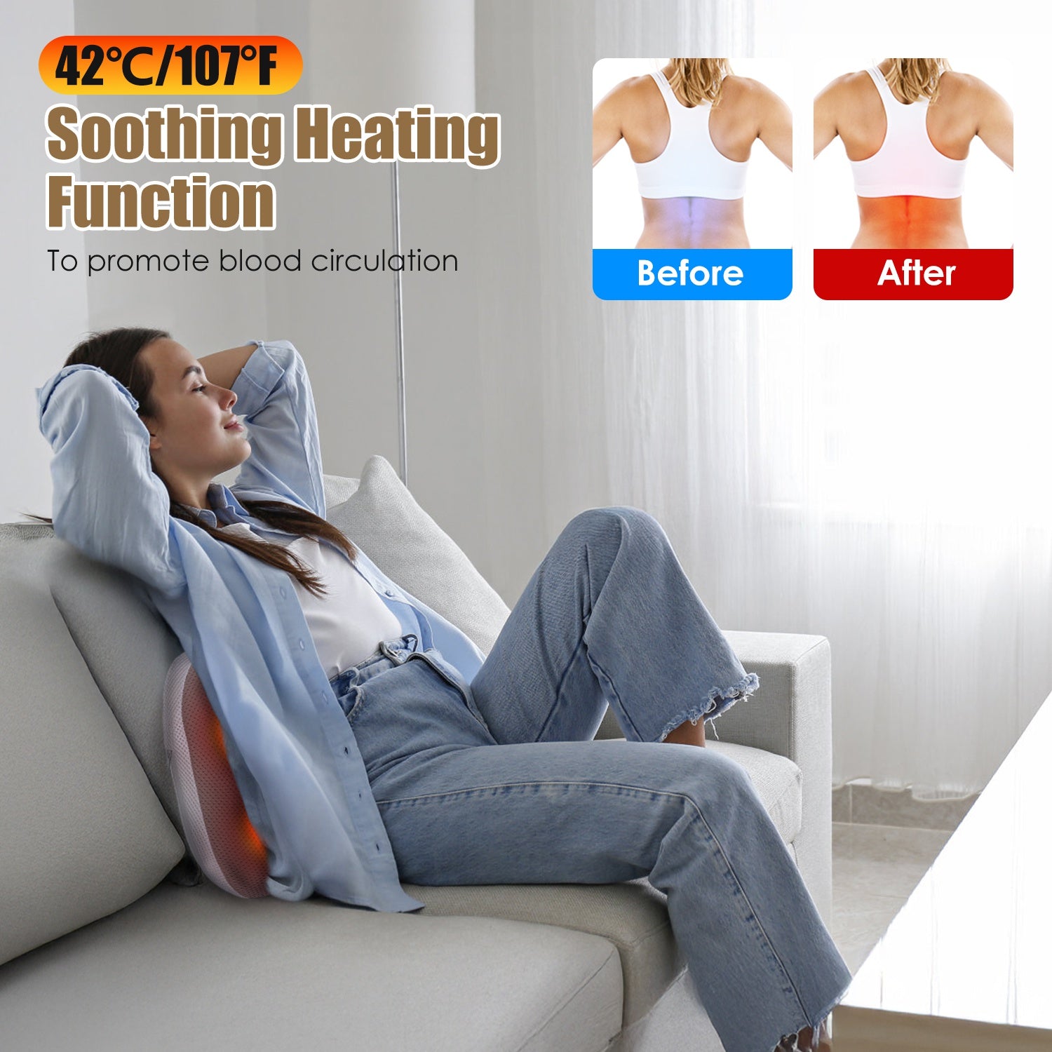 Shiatsu Back & Waist Massager with Heat – Cordless Kneading Pillow