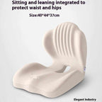 ergonomic seat cushion in cream with a contoured padded seat and integrated ribbed back support