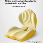 ergonomic seat cushion in pale yellow with a contoured seat, raised back support, and ribbed surface