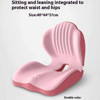 Ergonomic seat cushion in pink two-tone foam with a contoured base, raised sides and integrated ribbed back support