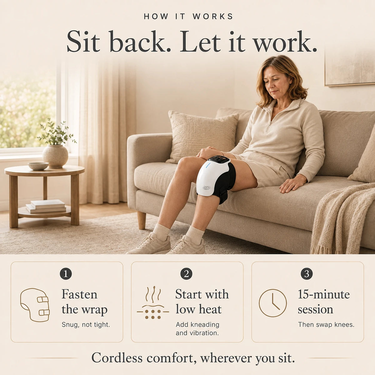 Jarixo Cordless Knee Massager with Heat & Vibration