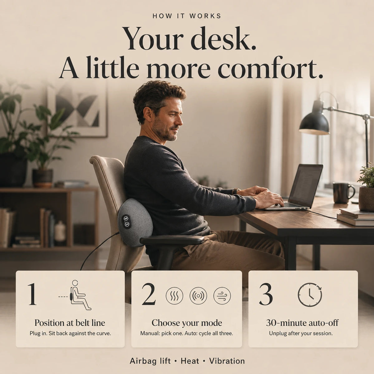 Jarixo 3-in-1 Electric Lumbar Support Pillow with Heat & Massage