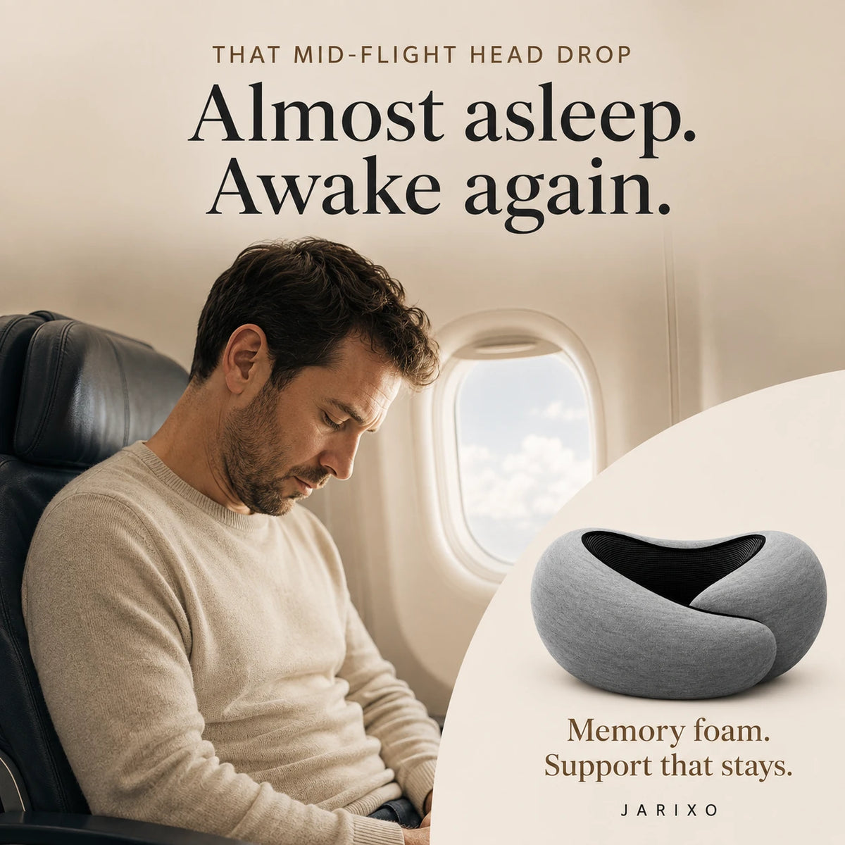 Jarixo Memory Foam Travel Neck Pillow for Airplane & Car