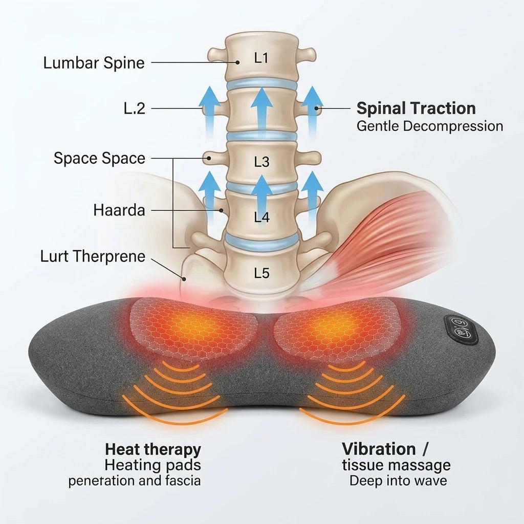 A cross-section view of a human lower spine resting on the Jarixo 3-in-1 back massager